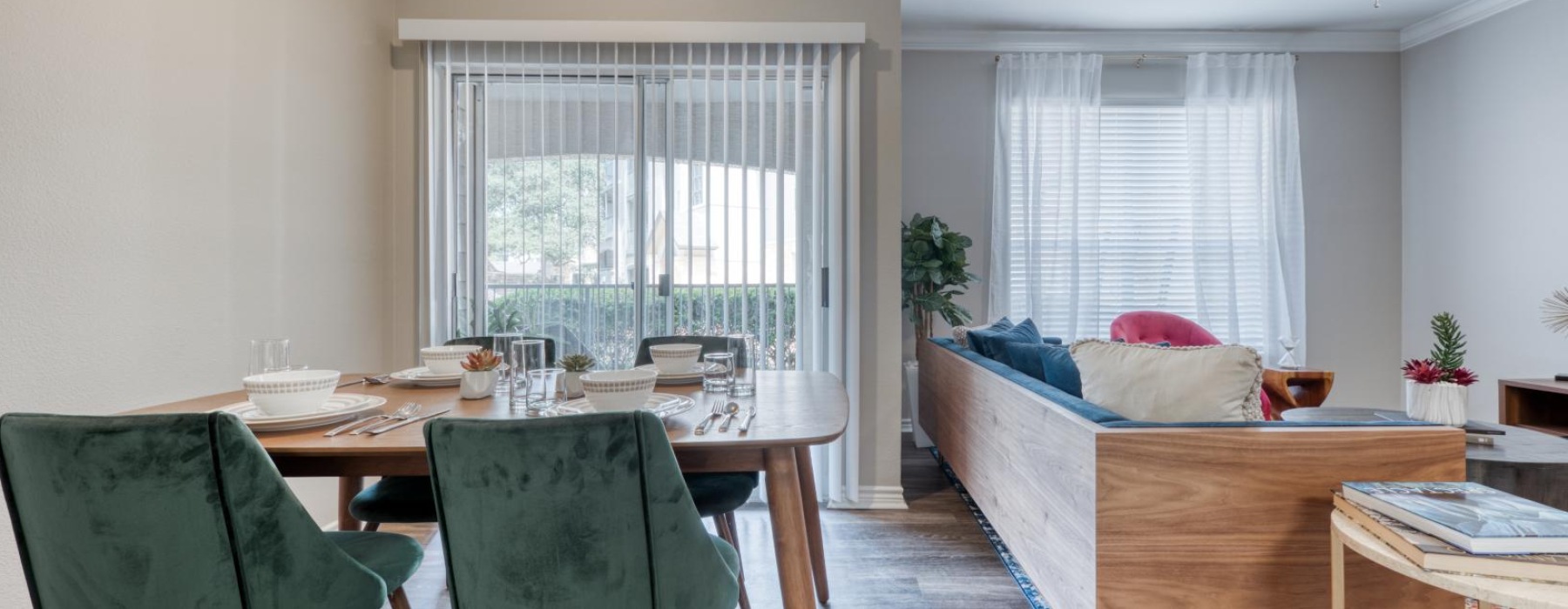 a living room with a couch and a table
